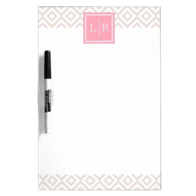 Linen and Pink Diamonds Pattern and Monogram Dry-Erase Board (Front)