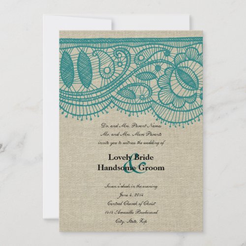 Linen and Teal Lace Wedding Invitation