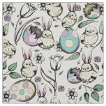 Linen Baby Chicks, Bunny Ears, Flowers &amp; Eggs Fabric
