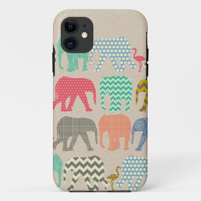 linen baby elephants and flamingos Case-Mate iPhone case (Back)