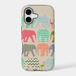 linen baby elephants and flamingos iPhone 17 case