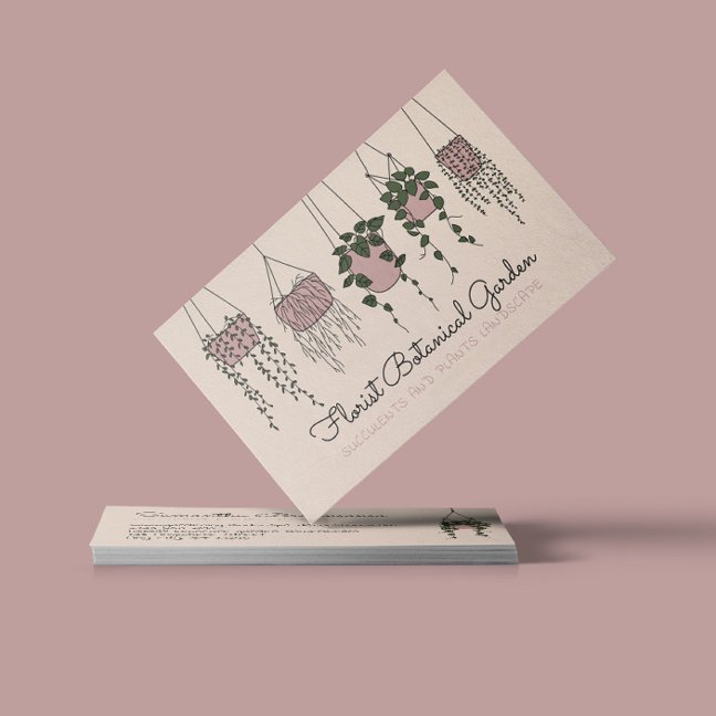 Linen Beige Abstract Plant Vase Succulents Business Card