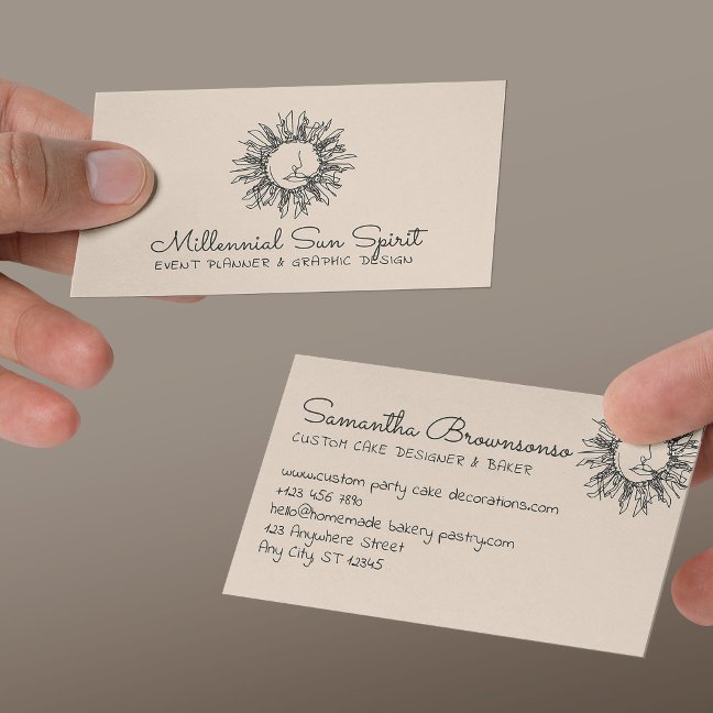 Linen Beige Abstract Spiritual Celestial Sun Business Card