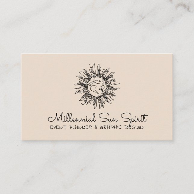Linen Beige Abstract Spiritual Celestial Sun Face Business Card (Front)