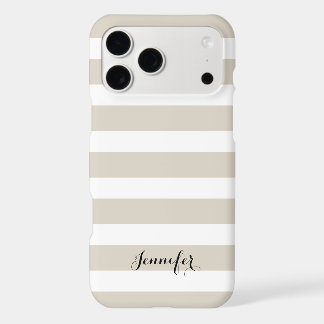 Linen Beige and Black Classic Stripes Monogram iPhone 17 Pro Max Case