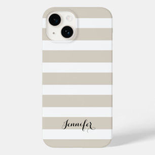 Linen Beige and Black Classic Stripes Monogram Case-Mate iPhone 14 Case