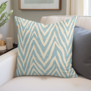 Linen Beige and Blue Zebra Print Throw Pillow