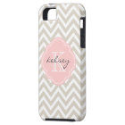 Linen Beige and Pink Chevron Custom Monogram