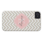 Linen Beige and Pink Chevron Custom Monogram