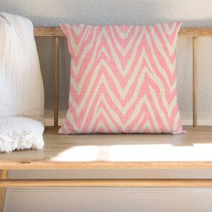 Linen Beige and Pink Zebra Print Throw Pillow