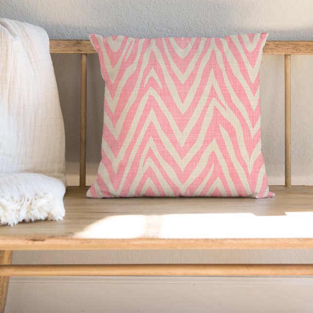 Linen Beige and Pink Zebra Print Throw Pillow (Creator Uploaded)