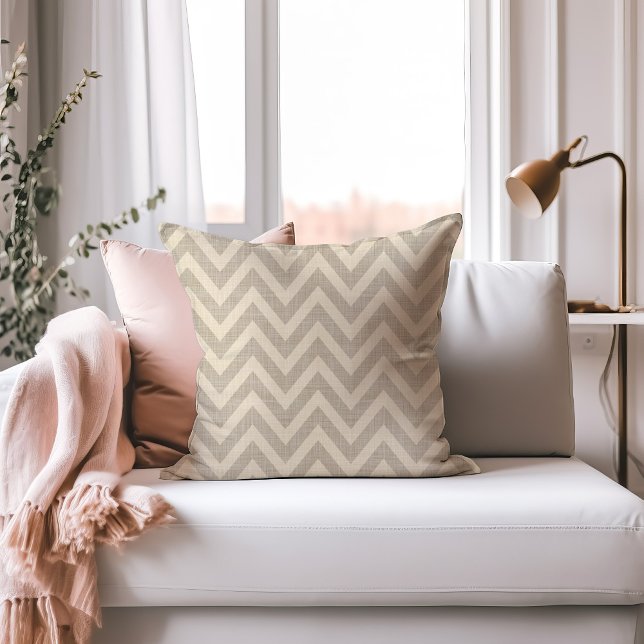 Linen Beige and Taupe Modern Chevron Throw Pillow (Creator Uploaded)
