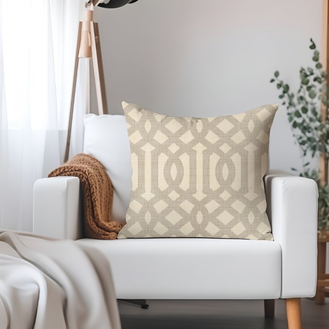 Linen Beige and Taupe Modern Trellis Throw Pillow (Creator Uploaded)