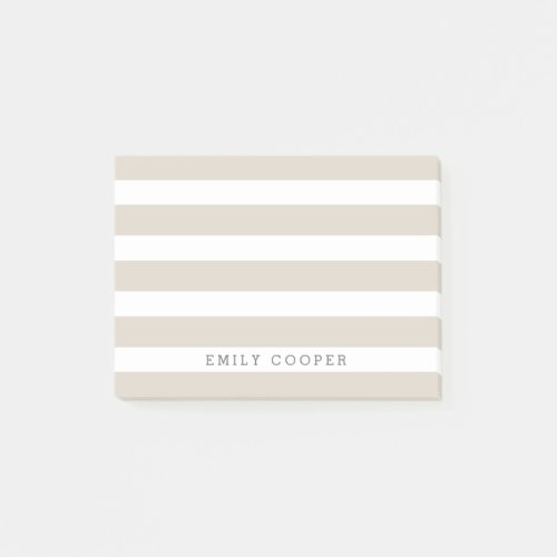 Linen Beige and White Classic Stripes Monogram Post_it Notes