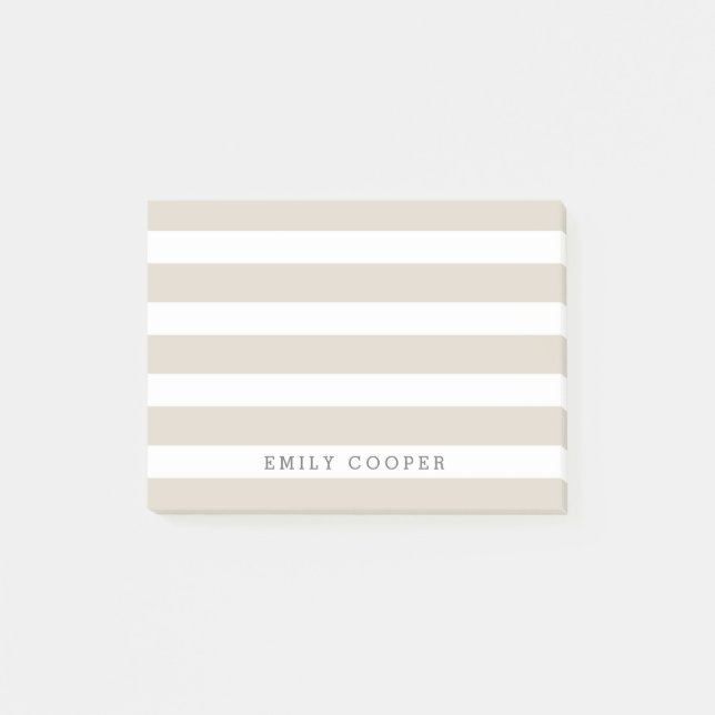 Linen Beige and White Classic Stripes Monogram Post-it Notes (Front)