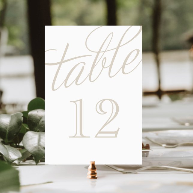 Linen Beige and White Elegant Script Table Numbers (Creator Uploaded)