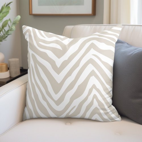 Linen Beige and White Zebra Print Throw Pillow