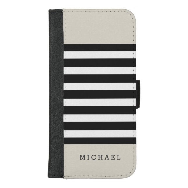 Linen Beige Black Grey Stripes - Simple Stylish iPhone Wallet Case (Front)