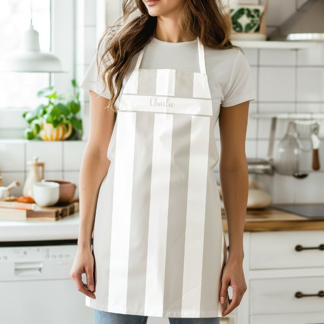 Linen Beige Candy Stripe Apron (Candy Stripe Beige Apron)