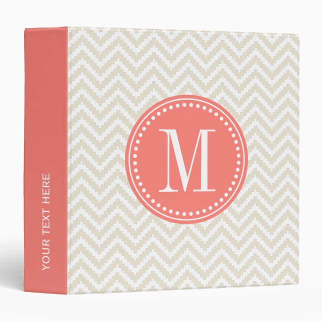 Linen Beige Chic Aztec Chevron Monogrammed 3 Ring Binder (Front/Spine)