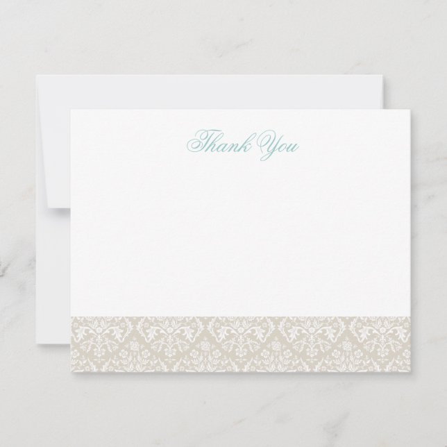 Linen Beige Elegant Damask Thank You Note Cards (Front)
