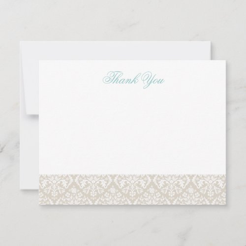 Linen Beige Elegant Damask Thank You Note Cards