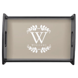 Linen Beige Elegant Monogram Serving Tray
