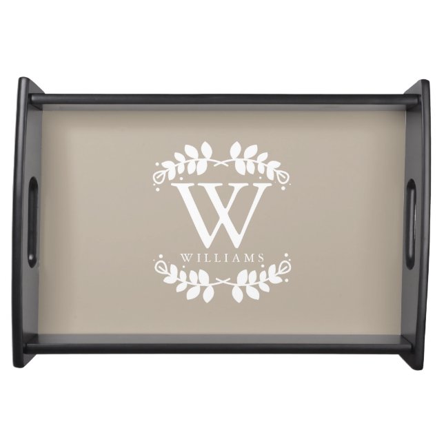 Linen Beige Elegant Monogram Serving Tray (Front)