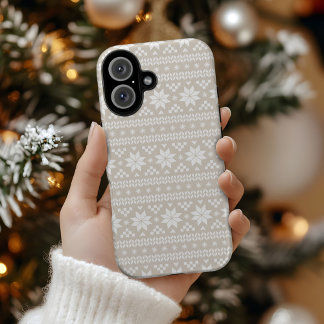 Linen Beige Fair Isle Christmas Sweater Pattern iPhone 16 Case