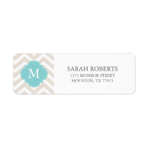 Linen Beige & Mint Zigzags Pattern Monogram Label