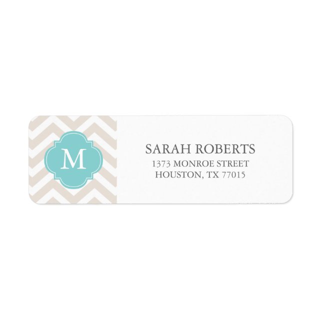 Linen Beige & Mint Zigzags Pattern Monogram Label (Front)