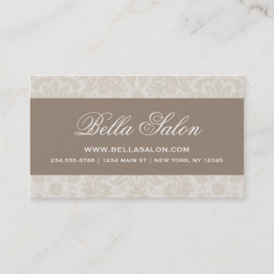 Linen Beige & Mocha Brown Elegant Vintage Damask Business Card