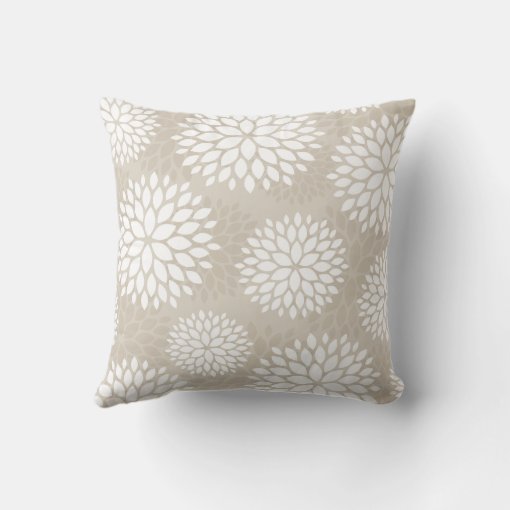 Linen Beige Modern Flowers Throw Pillow | Zazzle