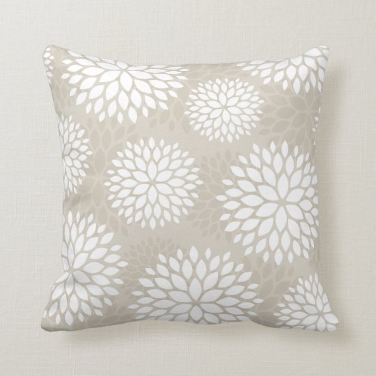 Linen Beige Modern Flowers Throw Pillow | Zazzle.com