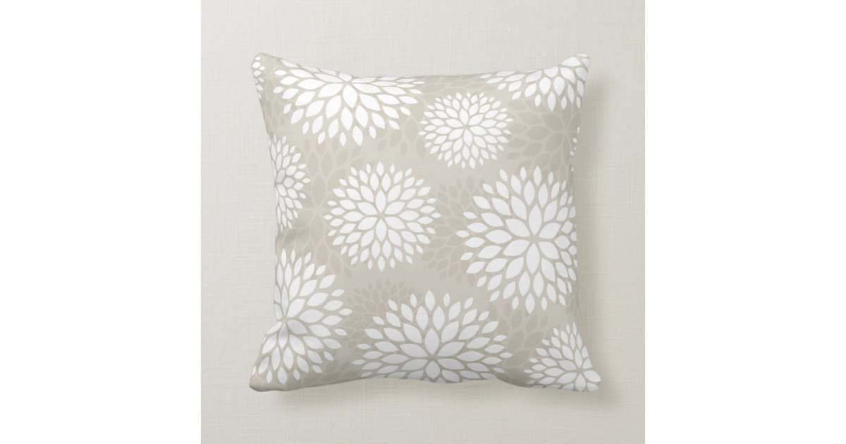 Linen Beige Modern Flowers Throw Pillow | Zazzle.com