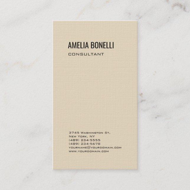 Linen Beige Modern Minimalist Professional Business Card (Front)
