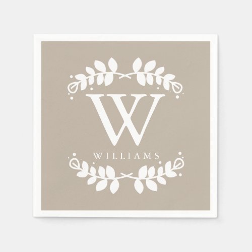 Linen Beige Monogram Paper Napkins