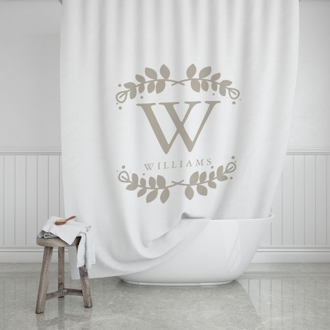 Linen Beige Monogram Shower Curtain (Creator Uploaded)