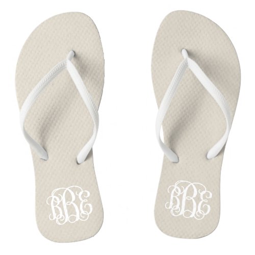 Linen Beige Preppy Script Monogram Flip Flops