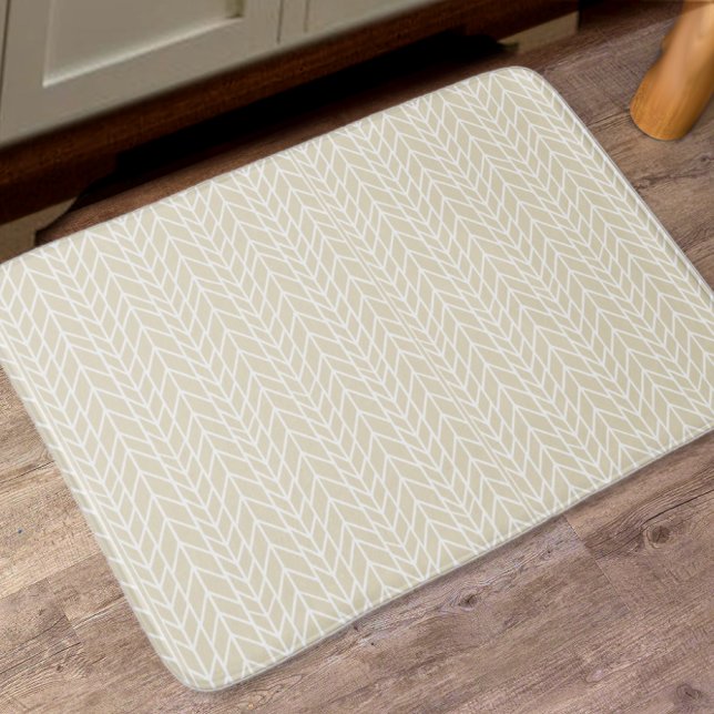 Linen Beige Traditional Modern Herringbone Pattern Bathroom Mat (Creator Uploaded)