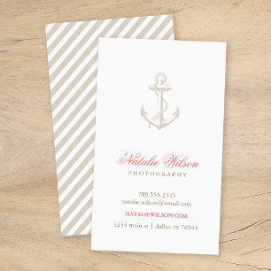 Linen Beige Vintage Anchor Vertical Business Card