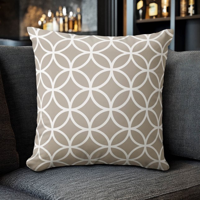 Linen Beige & White Modern Geometric Pattern Throw Pillow (Creator Uploaded)