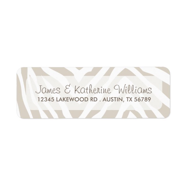 Linen Beige Zebra Animal Print Modern Wedding Label (Front)