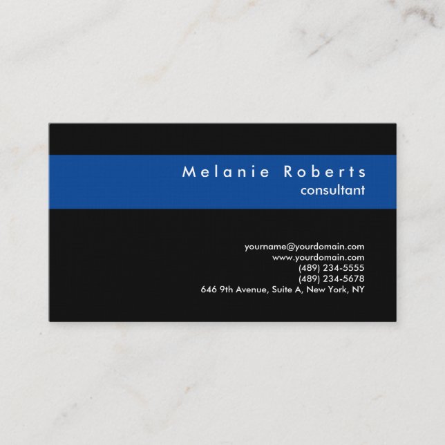 Linen Black Blue Modern Professional Minimalist Business Card (Front)