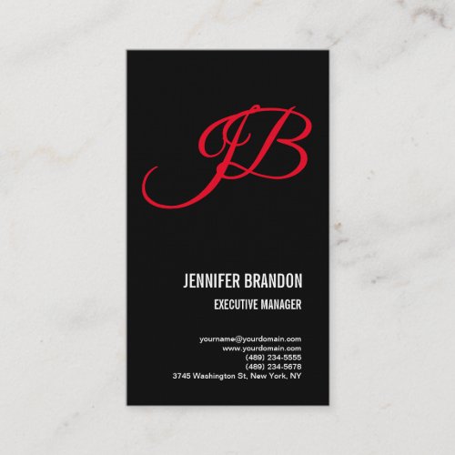 Linen Black Red Handwriting Monogram Minimalist Business Card