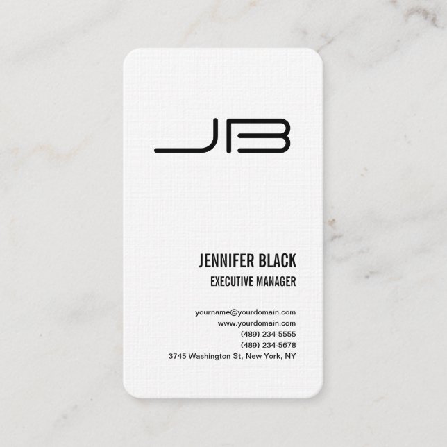 Linen Black White Bold Monogram Minimalist Modern Business Card (Front)