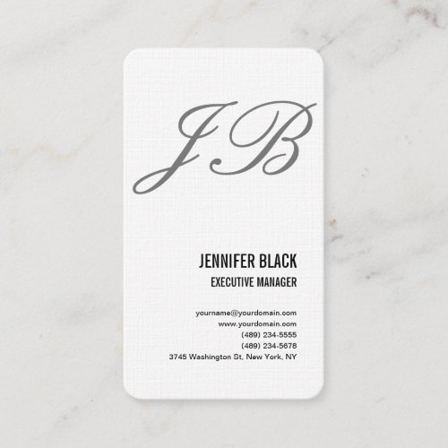 Linen Black White Grey Monogram Minimalist Modern Business Card