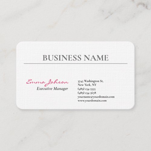 Linen Black White Pink Elegant Modern Simple  Business Card