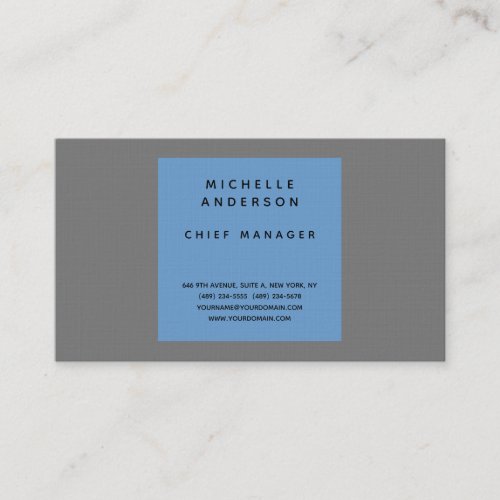 Linen Blue Grey Modern Plain Simple Professional Business Card