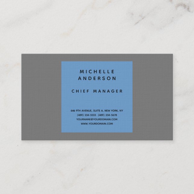 Linen Blue Grey Modern Plain Simple Professional Business Card (Front)